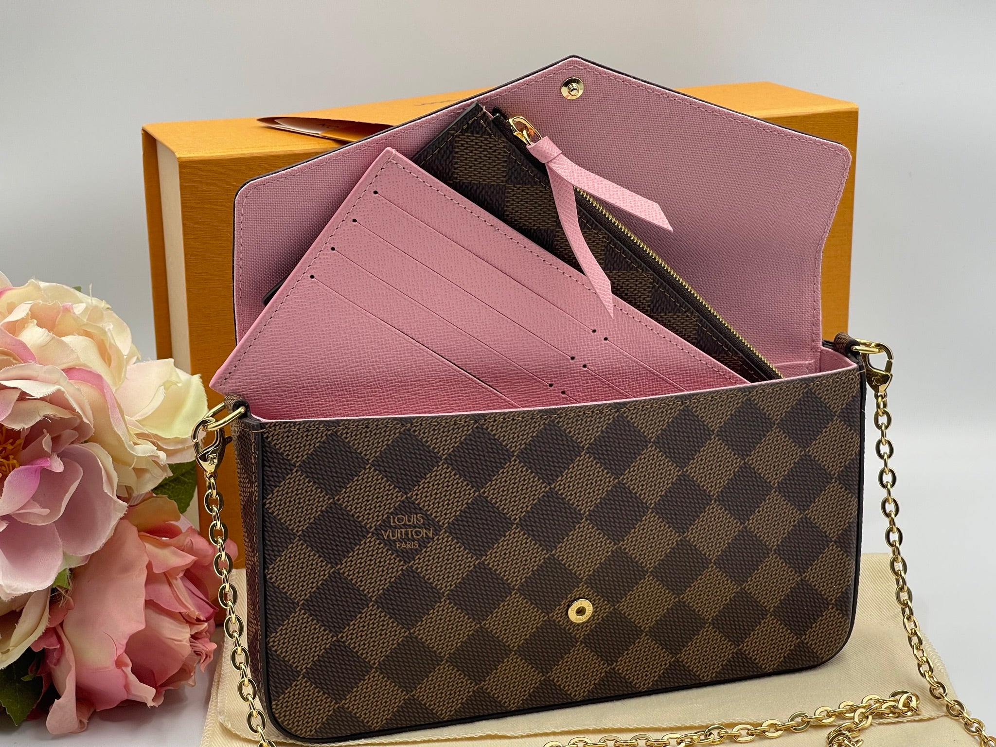 Louis Vuitton Felicie Pochette Damier Ebene Shoulder Clutch Bag