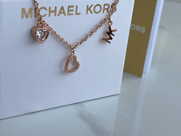 Authentic MICHAEL KORS 3 Charm MK Logo Rose Gold Slider Bracelet
