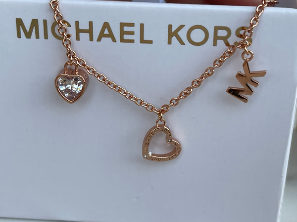 Authentic MICHAEL KORS 3 Charm MK Logo Rose Gold Slider Bracelet