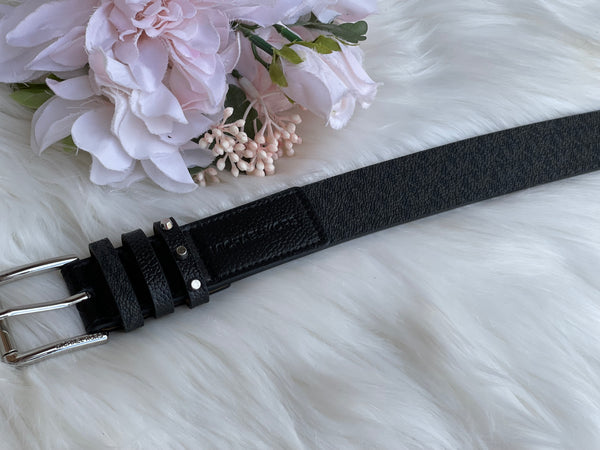 Authentic Michael Kors Women's Triple Loop Studded Black Logo Belt