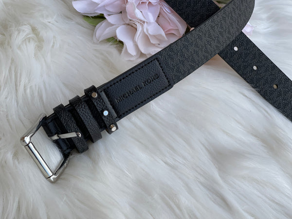 Authentic Michael Kors Women's Triple Loop Studded Black Logo Belt